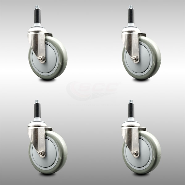 5 Inch 316SS Gray Polyurethane Swivel 3/4 Inch Expanding Stem Caster Set SCC